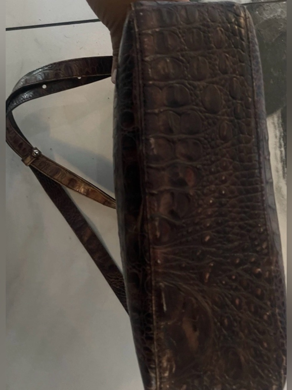 Brahmin Dark Brown Croc-Embossed Leather Shoulder Bag - Picture 4 of 10